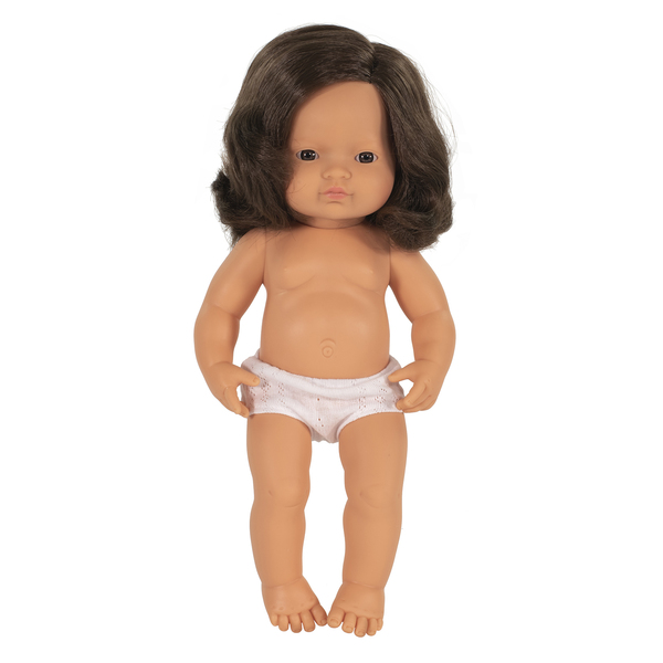 Miniland Educational Anatomically Correct 15in. Baby Doll, Caucasian Girl, Brunette 31080